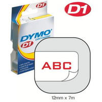 S0720550/45015 DYMO лента системы D1, 12мм х 7м, пластиковая, красный шрифт/белая лента